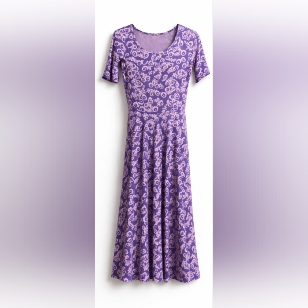 LuLaRoe Purple Floral Fit Flare Dress Scoop Neck